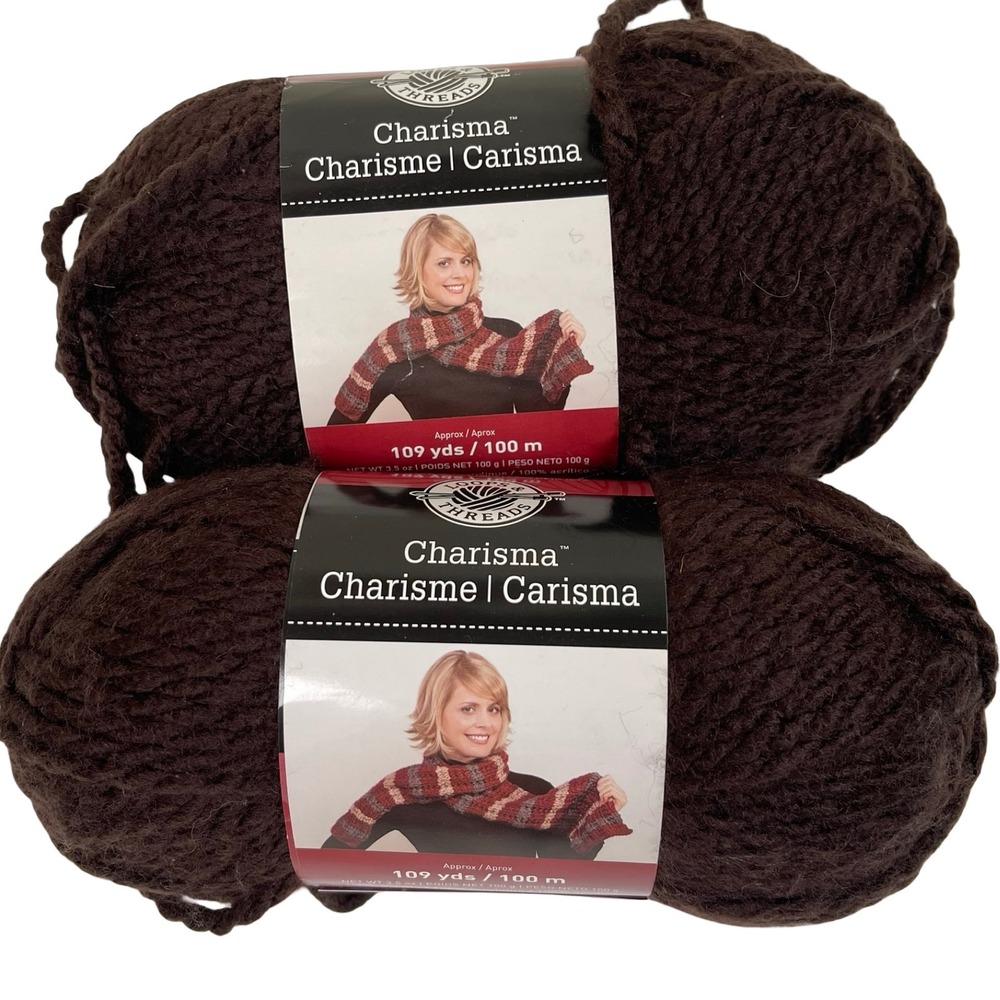 Loops & Threads Charisma Yarn 2 Skeins‎ Espresso Brown Bulky Acrylic 109yd/3.5oz